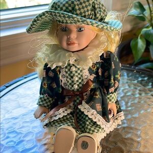 Classic Green Checkered Doll with Hat